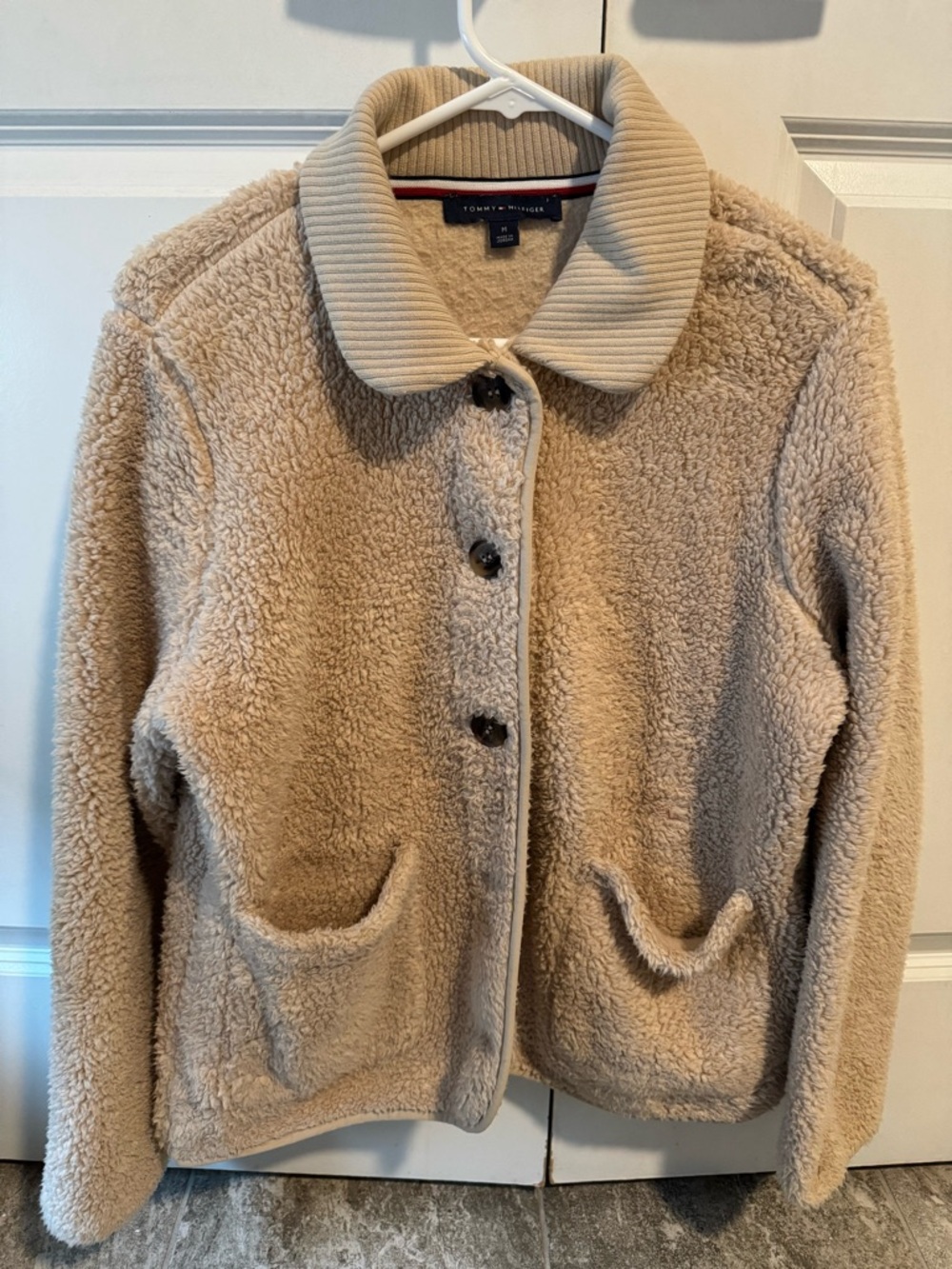 Tommy Hilfiger Women's Cream Sherpa Button-Up Jacket